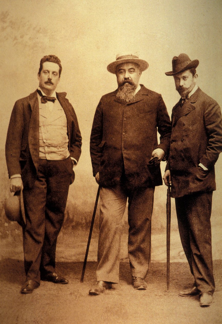 Giacomo Puccini with His Librettists, Giuseppe Giacosa and Luigi Ilica by Unknown