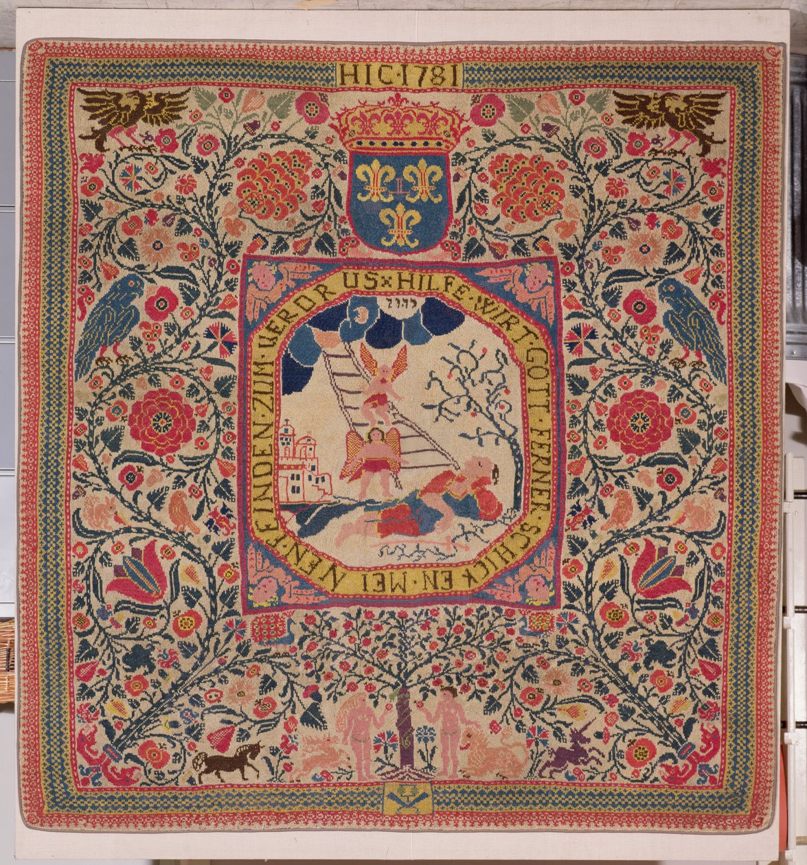 Handknitted carpet depicting Jacob