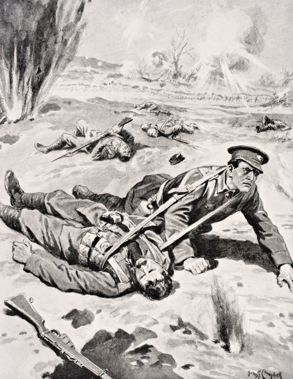 Lance-Corporal Joseph Tombs VC, with One of Four Wounded Comrades He Saved Near Armentieres, France, 16th June 1915, from 