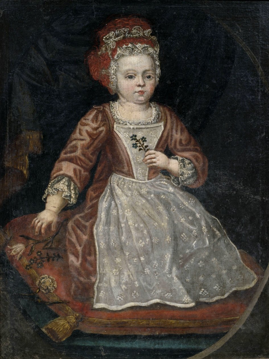 Portrait of a Little Girl in a Red Dress with White Apron by Anonymous