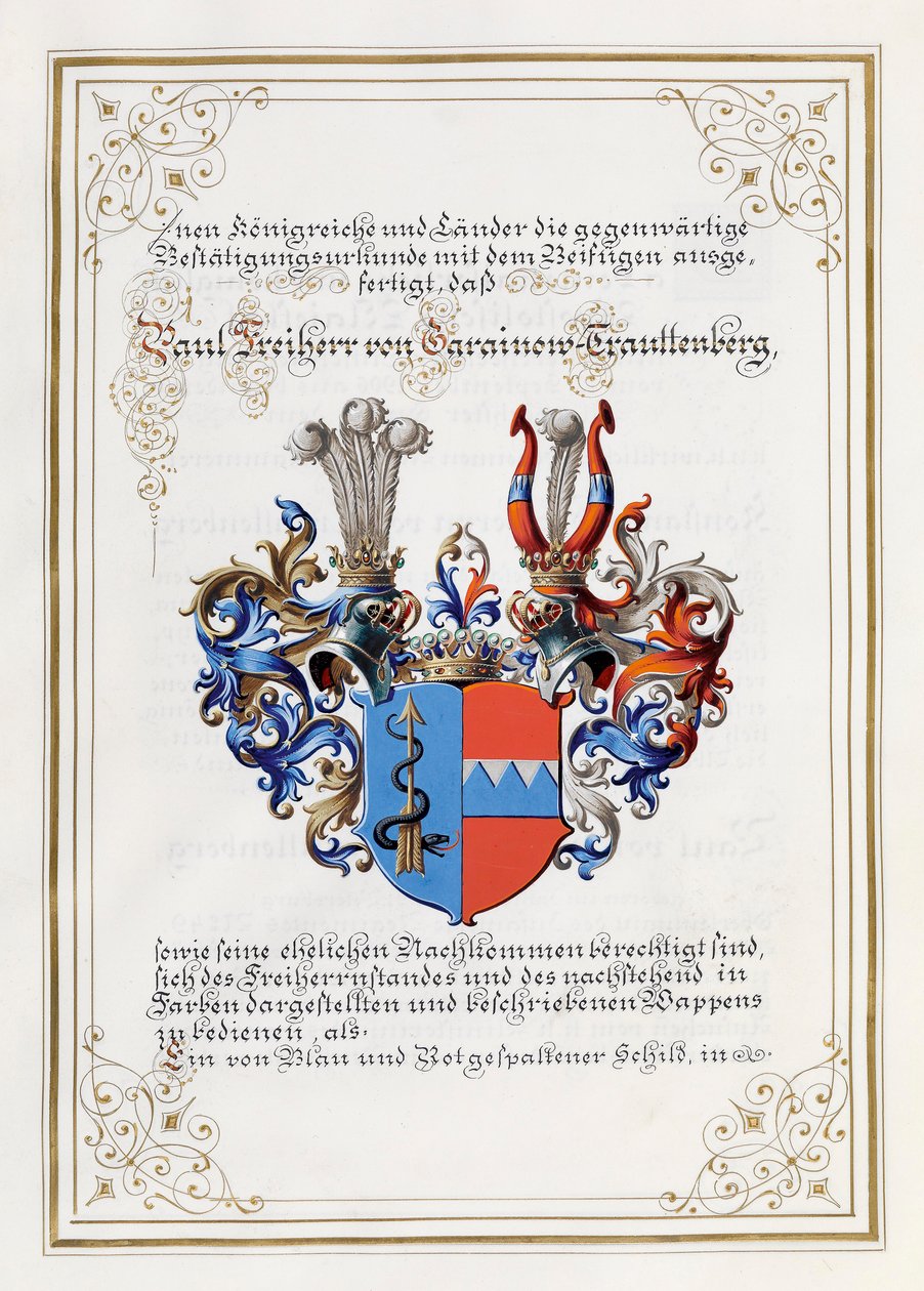 Coat of Arms Trauttenberg, from a Nobility Diploma by Anonymous