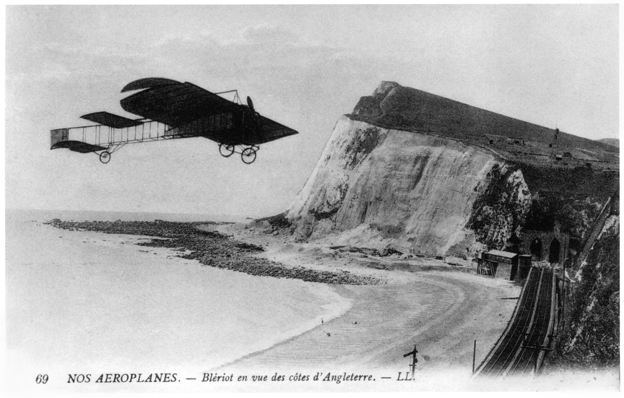 Louis Bleriot crossing the English Channel by plane, 25th July 1909 by French Photographer