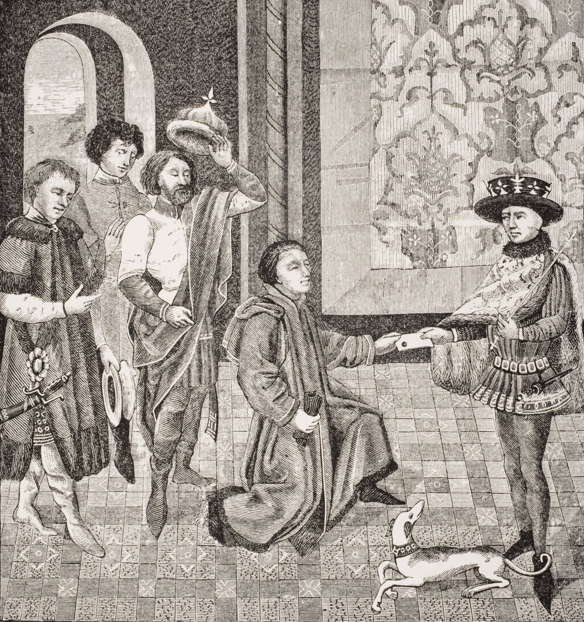 Charles, Eldest Son of Pepin Received News of the Death of His Father, facsimile of a miniature from 