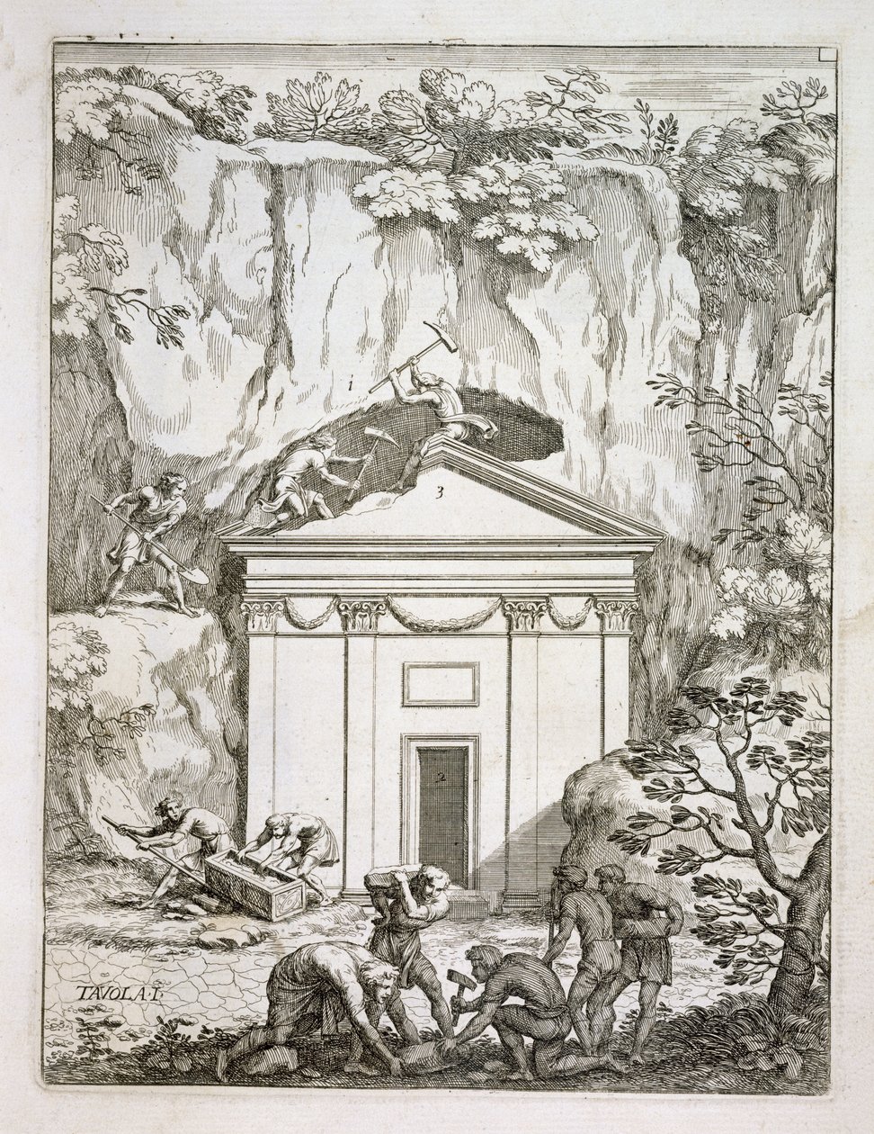Excavation of the tomb of Quintus Nasonius Ambrosius in the 1670s, from 