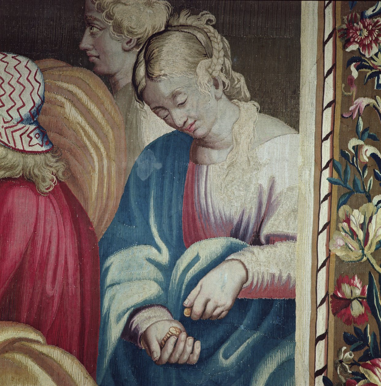 Tapestry depicting the Acts of the Apostles, the Death of Ananias (Sapphira, wife of Ananias counting her coins), woven at the Beauvais Workshop under the direction of Philippe Behagle (1641-1705) by Raffaello Sanzio Raphael