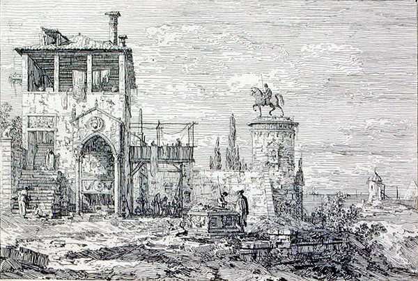Landscape with an Equestrian Monument by Canaletto