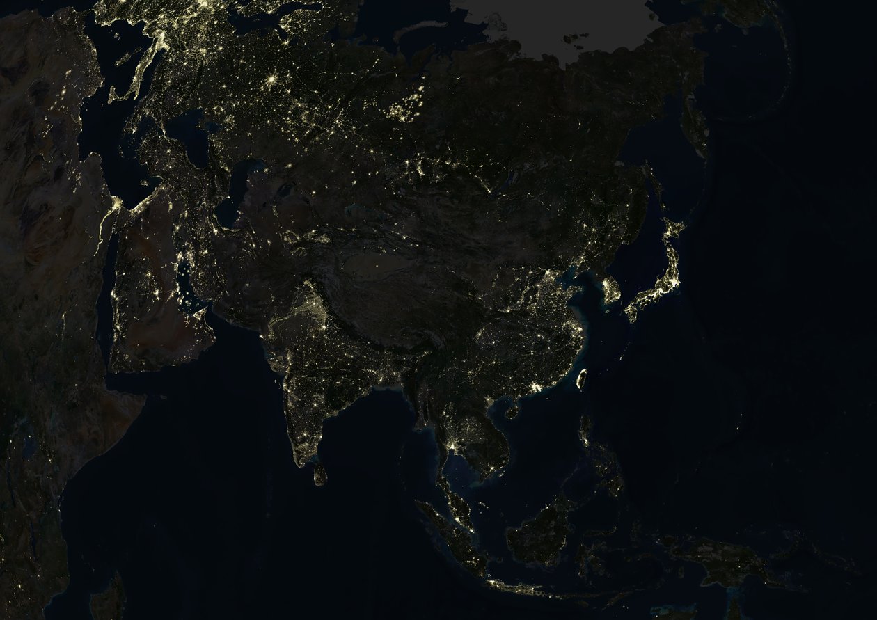 Asia at Night, True Colour Satellite Image by Unknown