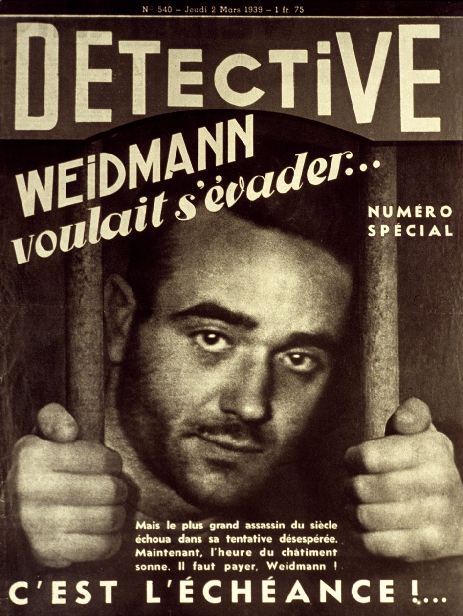 Cover of paper Detective March 2, 1939: Eugene Weidmann (1908-1939) murderer who will be executed on June 17, 1939 (the last person to be publicly executed in France) by Unknown