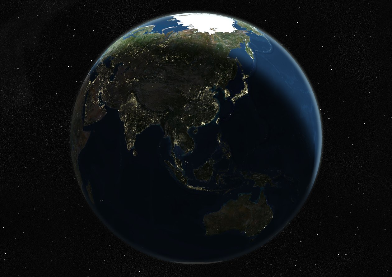Globe Centred on Asia and Oceania, True Colour Satellite Image by Unknown