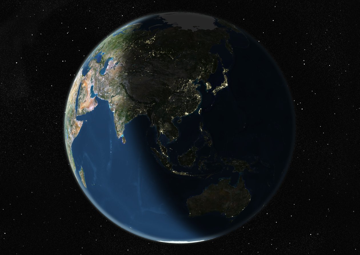 Globe Centred on Asia and Oceania, True Colour Satellite Image by Unknown