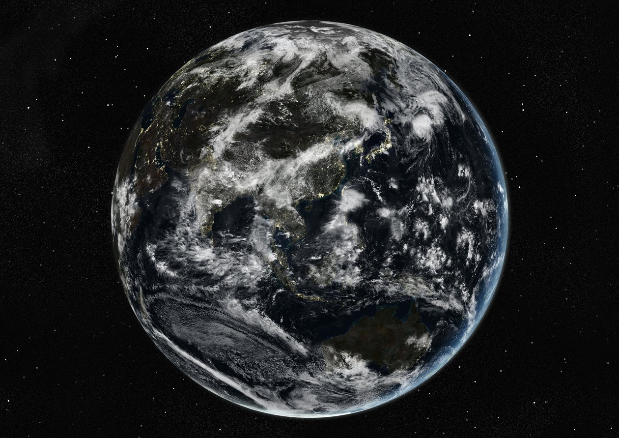 Globe Centred on Asia and Oceania, True Colour Satellite Image by Unknown