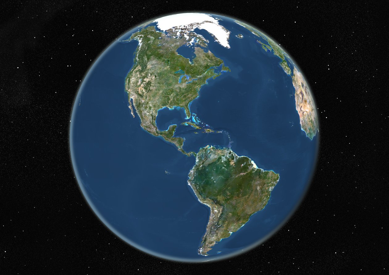 Globe Centred on the Americas, True Colour Satellite Image by Unknown