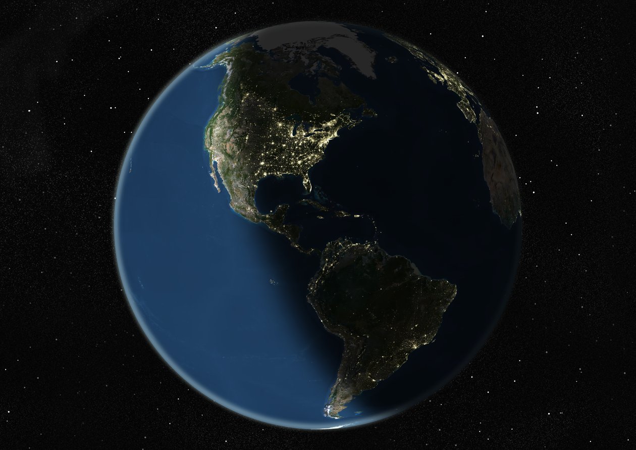 Globe Centred on the Americas, True Colour Satellite Image by Unknown