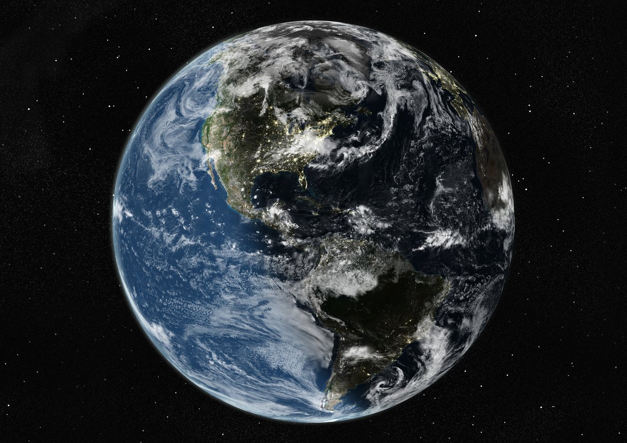 Globe Centred on the Americas, True Colour Satellite Image by Unknown