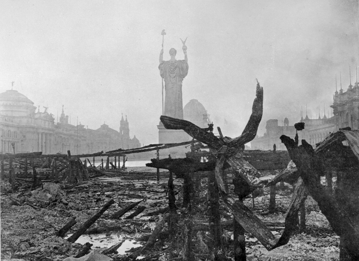 View of the Statue of the Republic Amidst the Ruins of the Court of Honor of the World