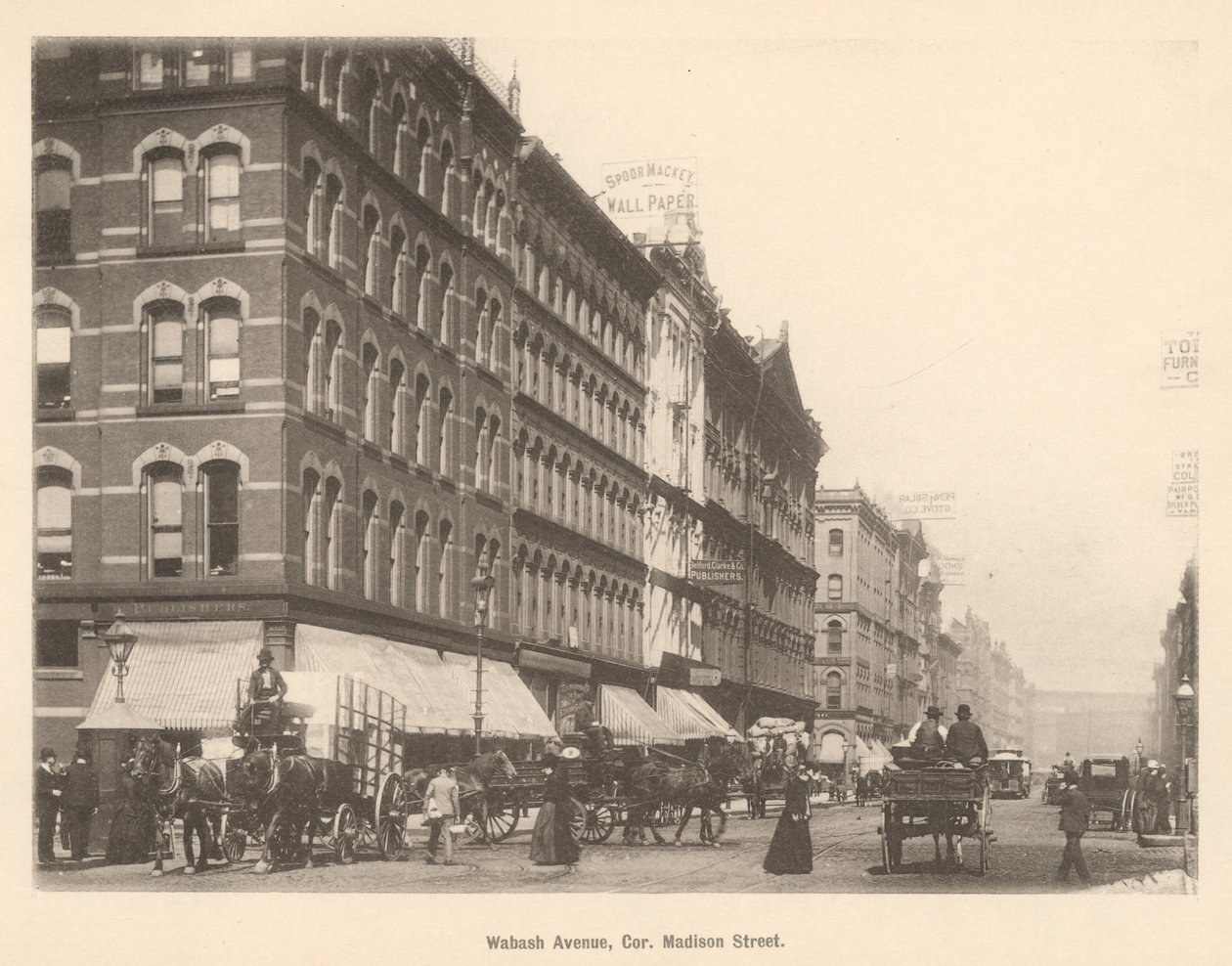 View of the corner of Wabash Ave. and Madison St., Chicago, 1889 by American Photographer