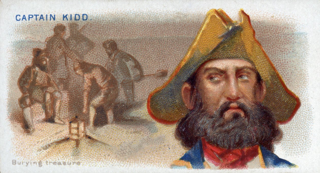 Cigarette Card Captain Kidd, Burying Treasure, from the Pirates of the Spanish Main series by American School