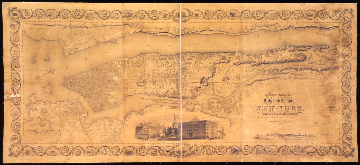 Topographical Map of the City and County of New-York, and the Adjacent Country: With Views in the Border of the Principal Buildings, and Interesting Scenery of the Island by American School