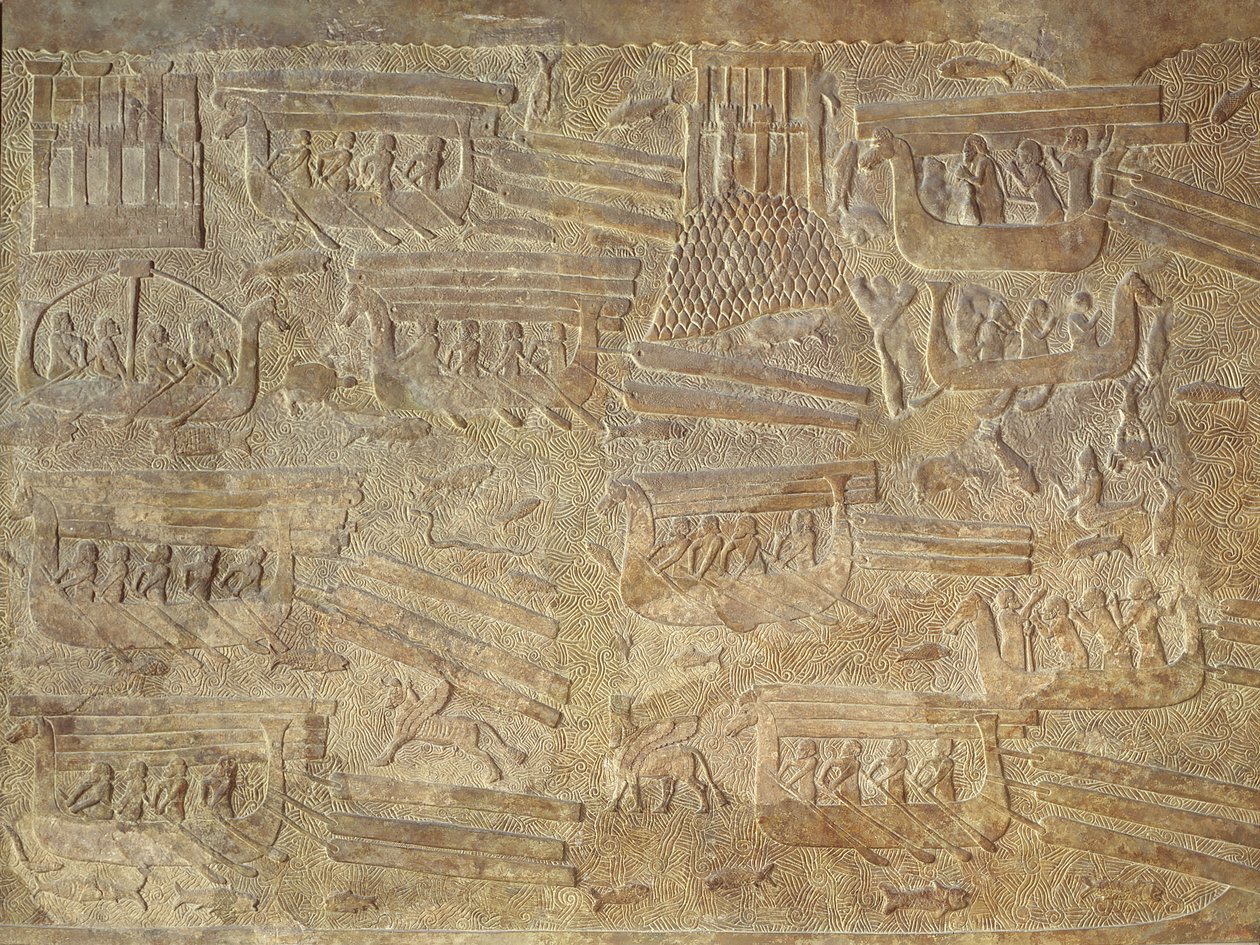 Relief depicting the transport of wood by sea by Assyrian