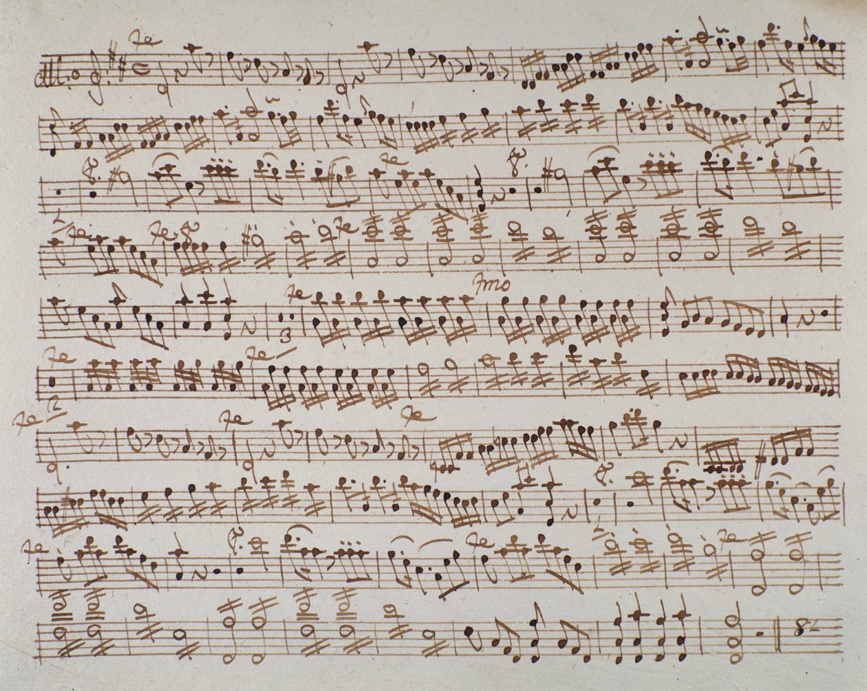 Page of musical score of first violin in Mithridate overture, 1770 by Austrian School
