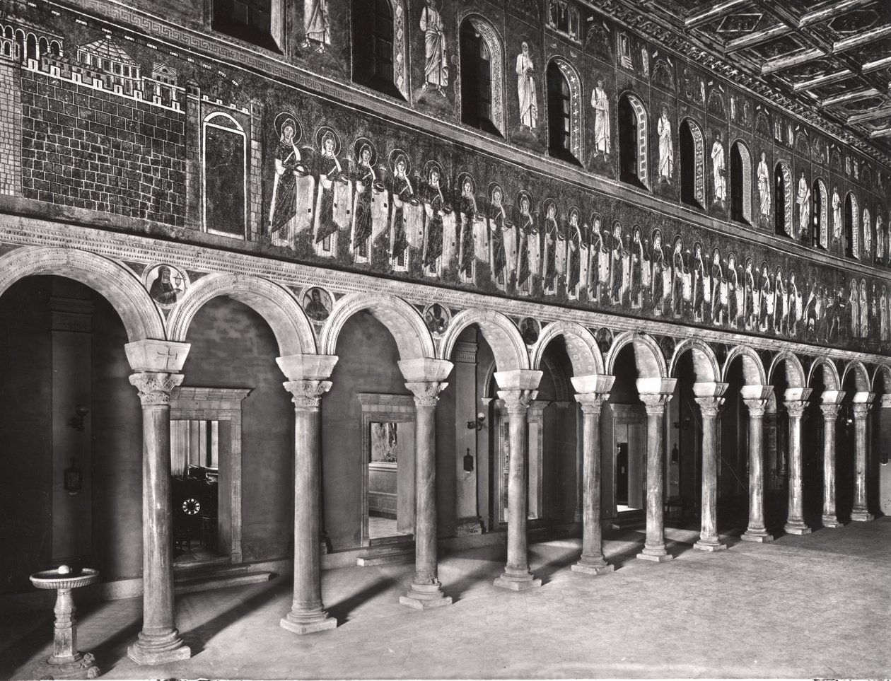 Interior View of the Nave with Mosaics Depicting the Procession of the Virgin Martyrs by Byzantine School
