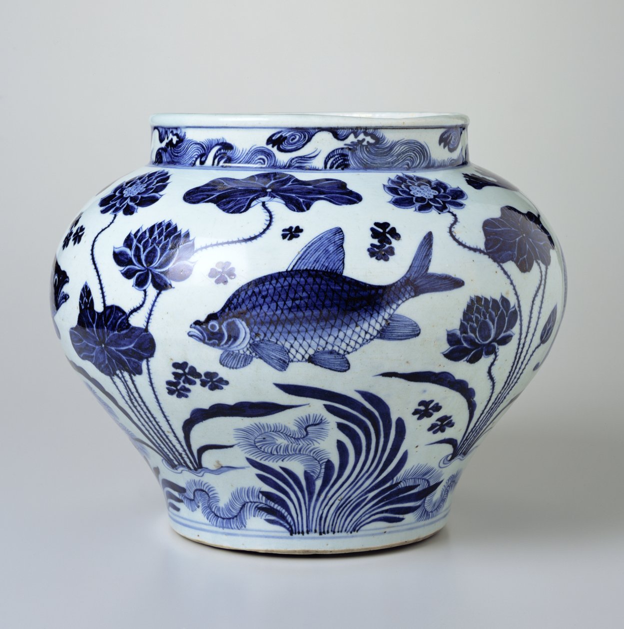Wine Jar with a Design of Fishes and Water Plants by Chinese School