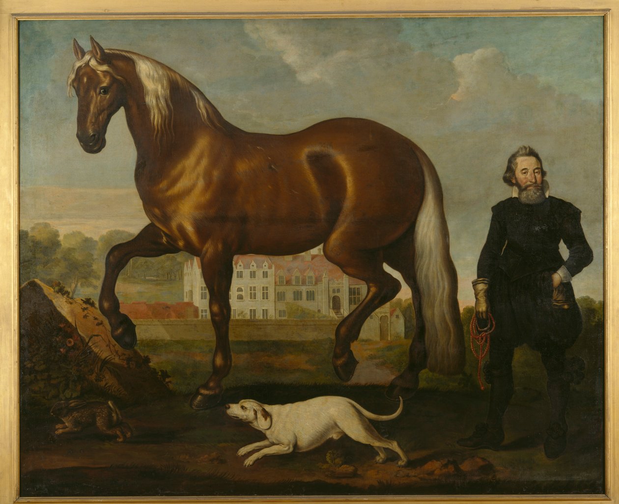 A Bay Horse with View of Welbeck Abbey – West Front by English School
