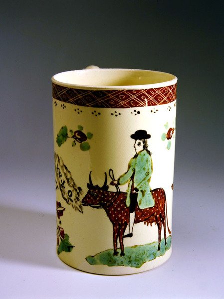 Earthenware Mug with Cow and Rider by English School