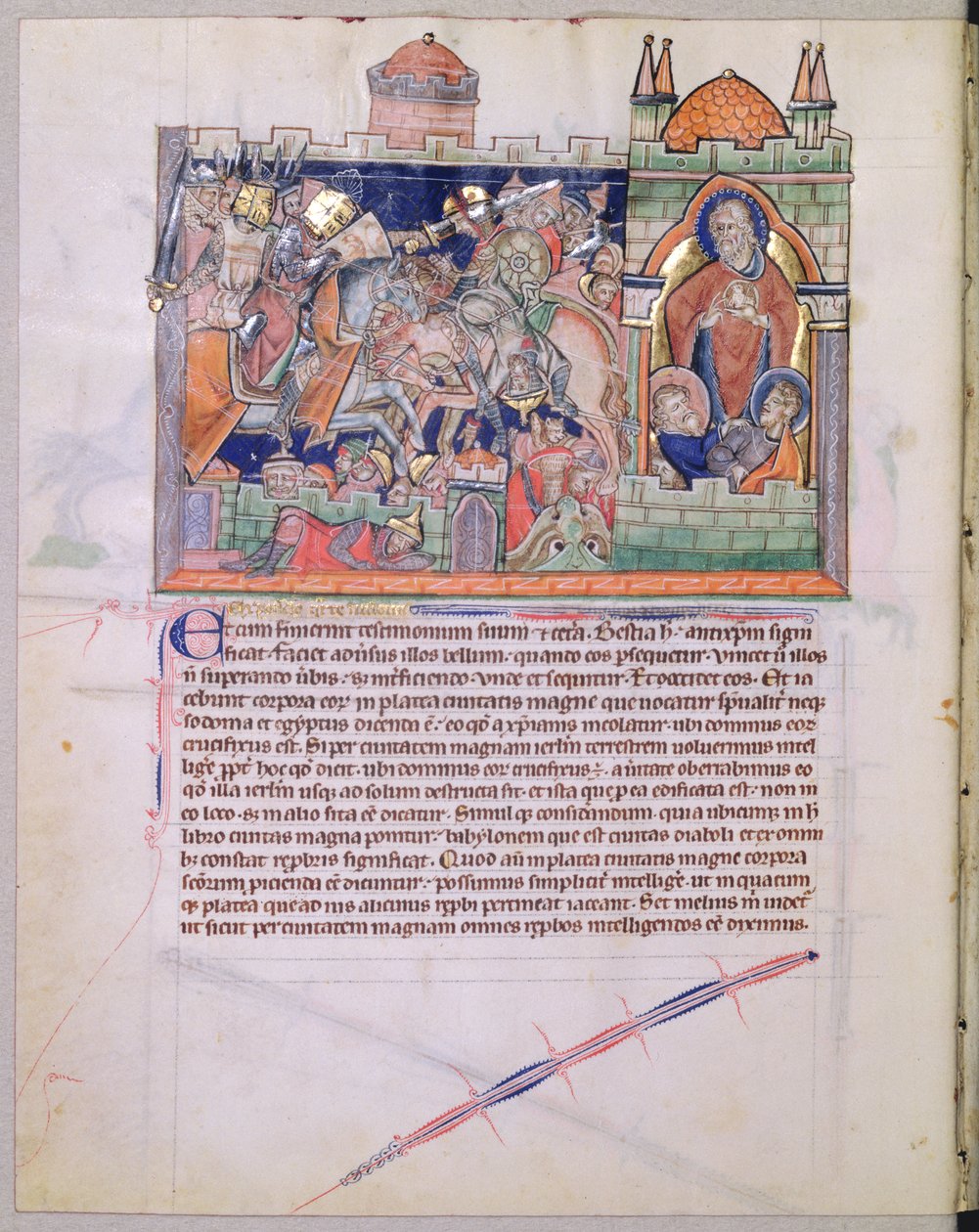 The Temple of God is Preserved Whilst the Army of Nations Ravages the Court for 42 Months, from the Gulbenkian Apocalypse, c.1265-70 by English School