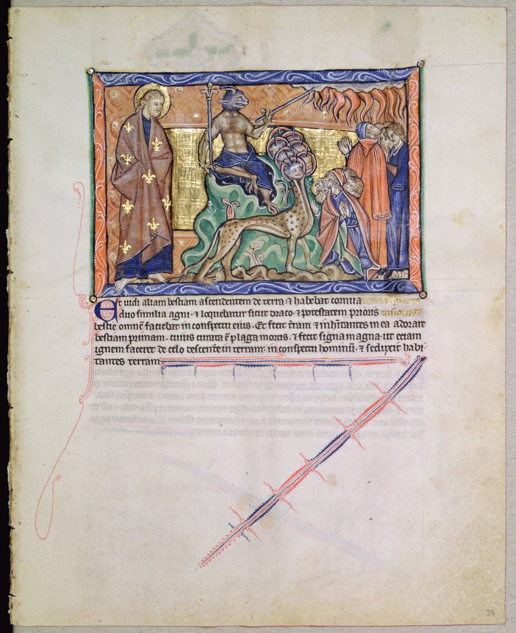 St. John the Evangelist Watching the Beast Bring Fire Down from the Heavens to Earth, from the Gulbenkian Apocalypse, c.1265-70 by English School