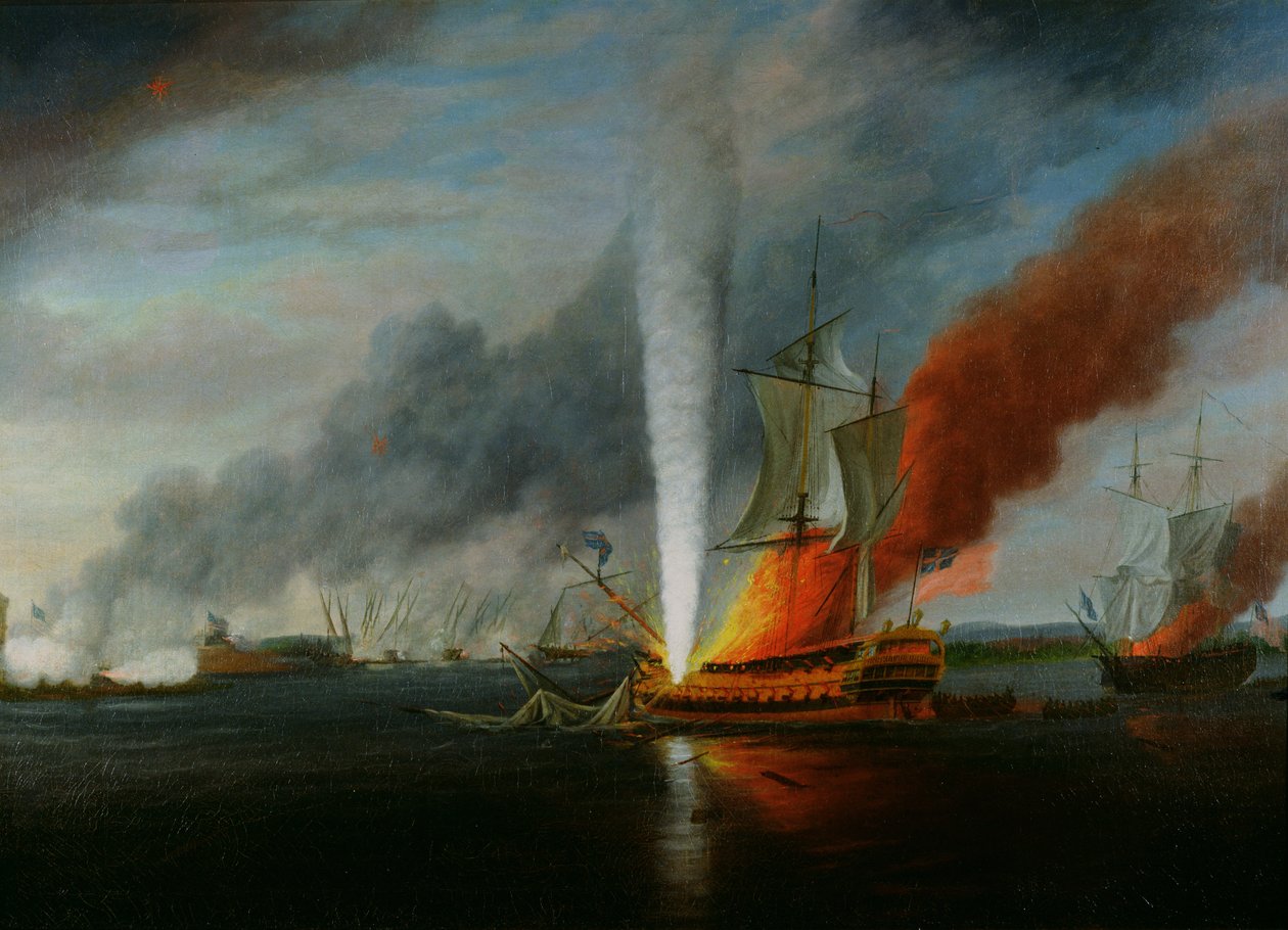 The Burning of H.M.S. Augusta in 1777 by English School