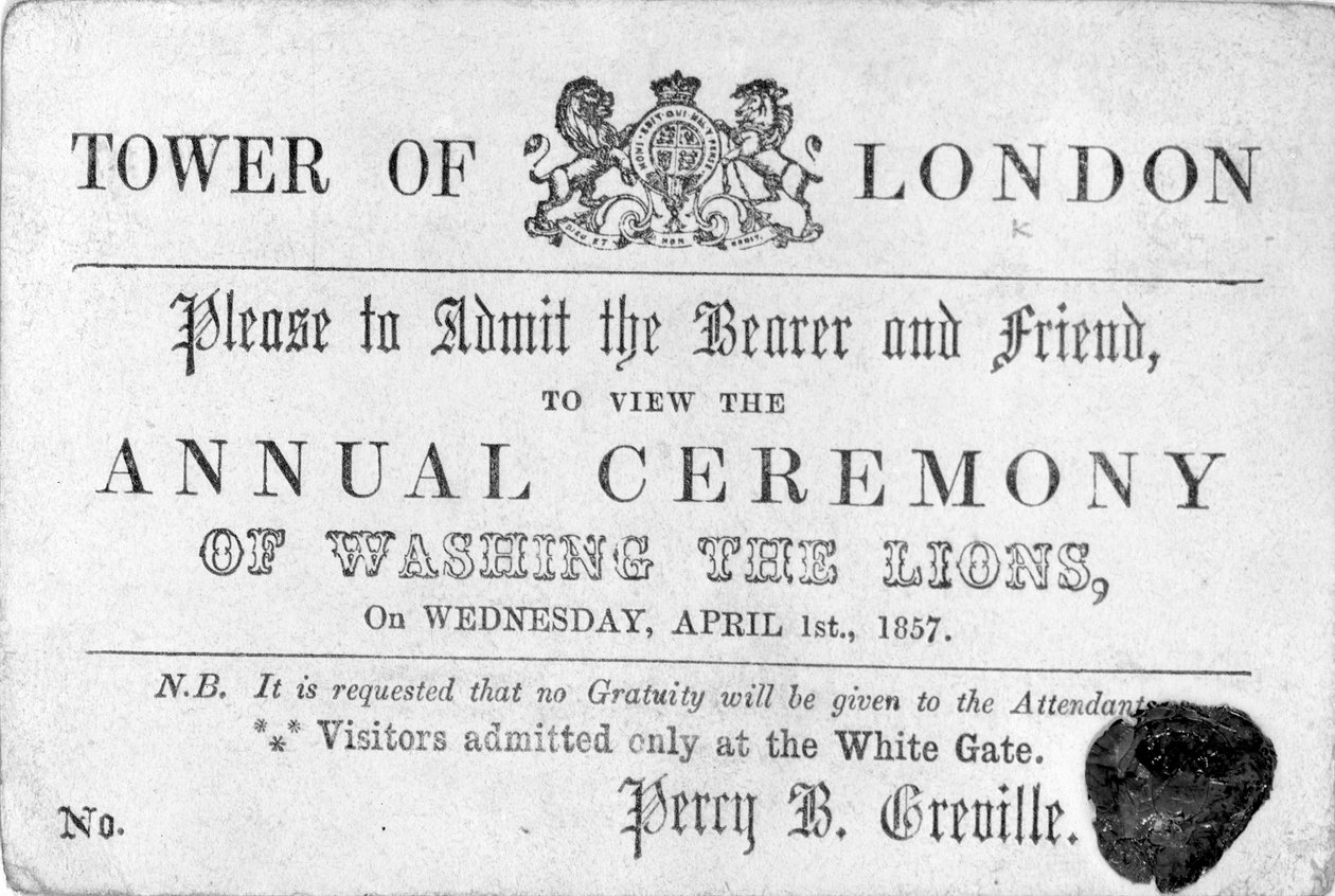 Tower of London Ticket, 1857 by English School