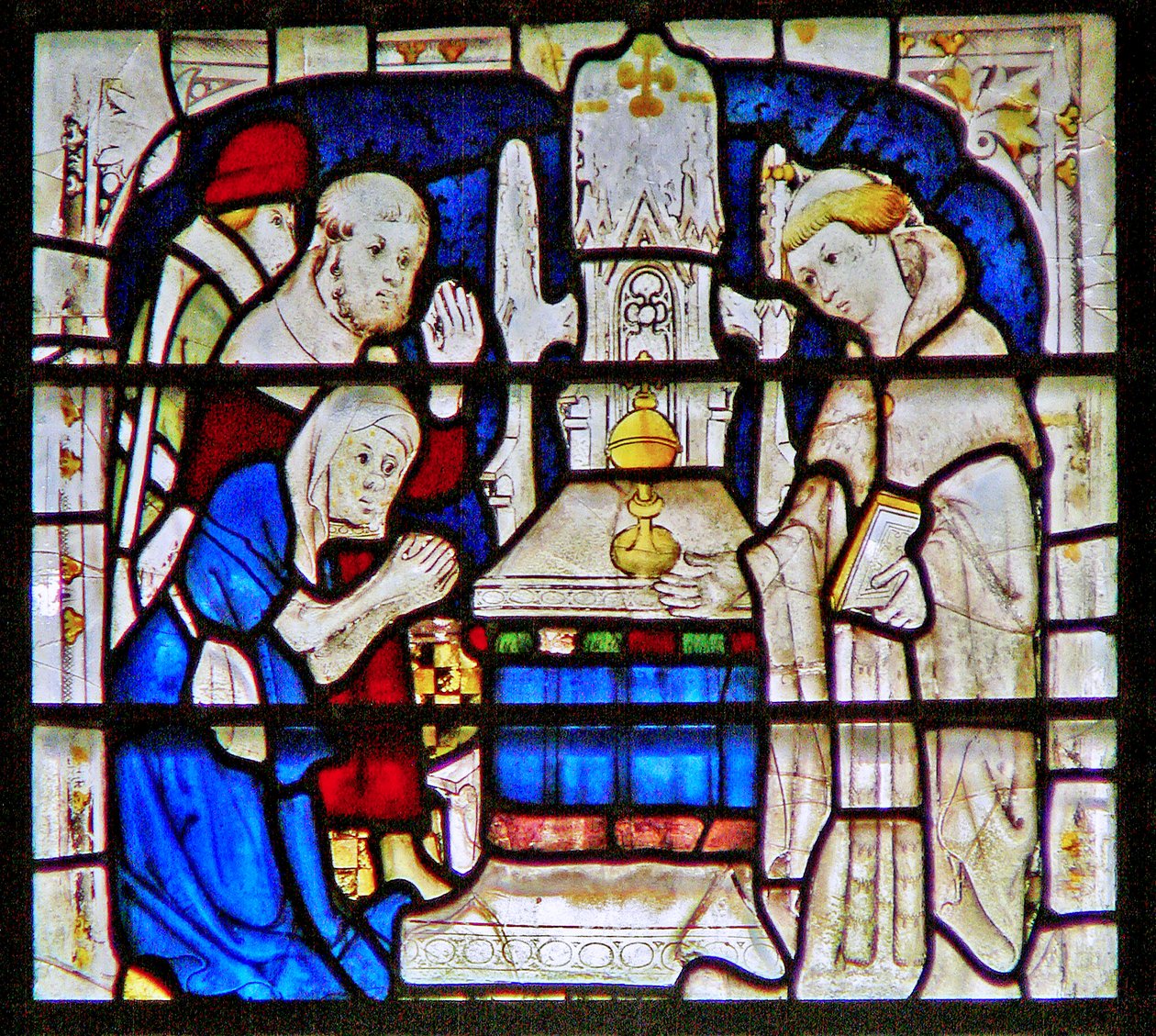 Window depicting a leper woman praying at the shrine of St. William Wellcome, York Minster by English School