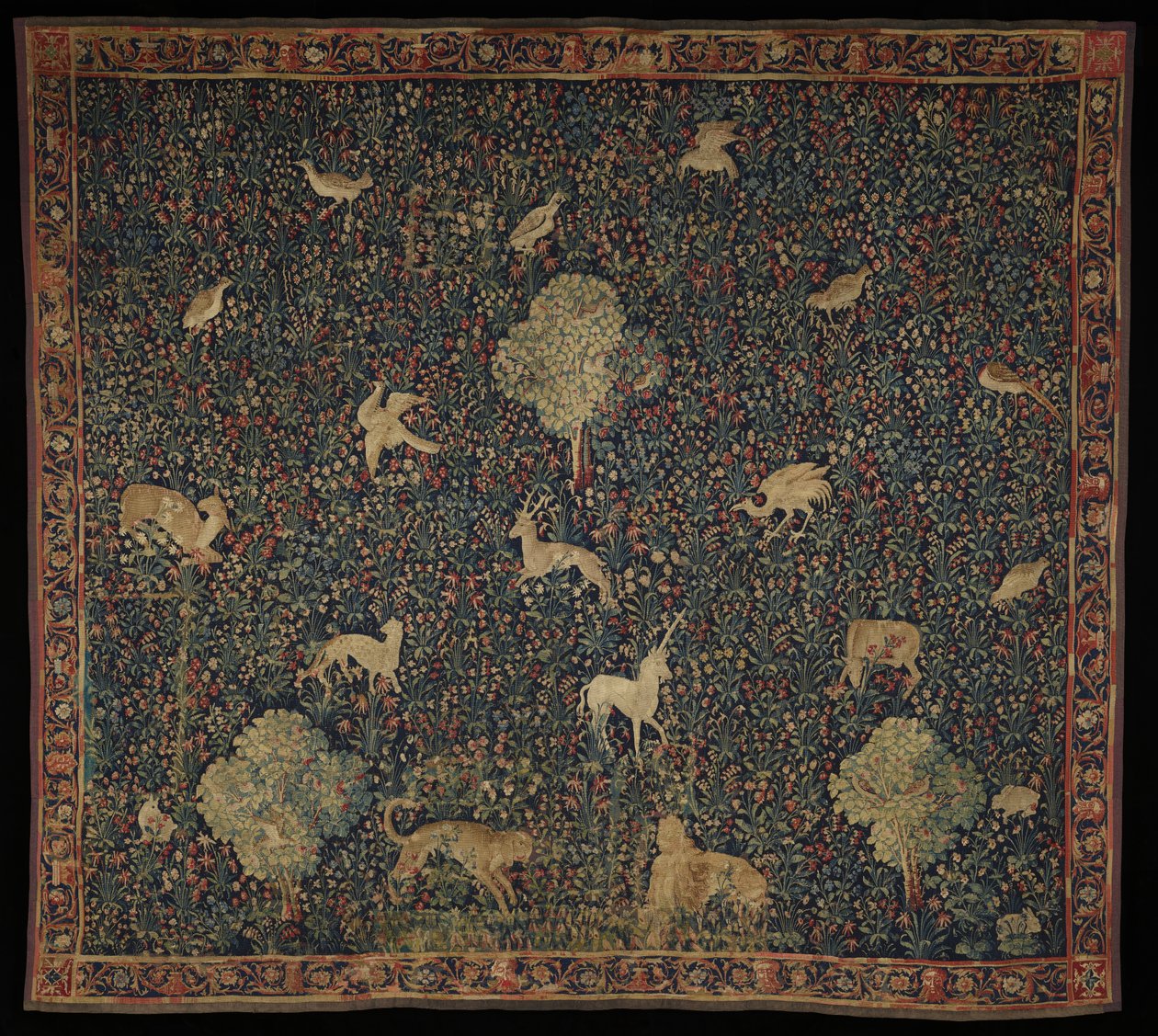 Allegorical Millefleurs tapestry with animals by Flemish School