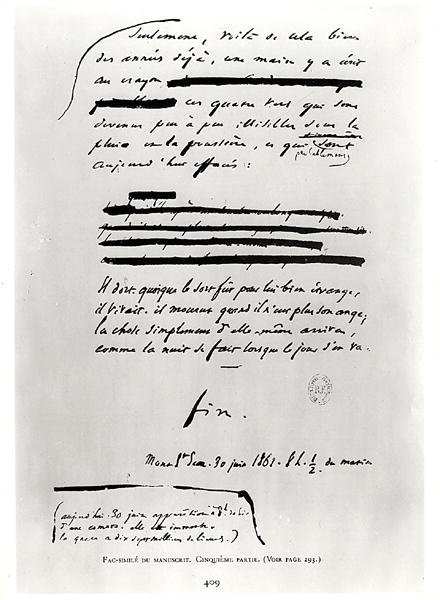 ... as Night Falls When the Day Goes Away. (end), Facsimile of the Last Page of the Manuscript Les Miserables by Victor Hugo, 30th June 1862 by French School