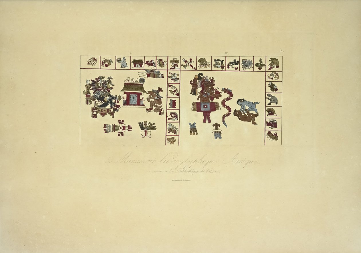 Aztec Hieroglyphic Manuscript Conserved at the Vatican Library, Illustration from Vues des Cordillères et Monumens des Peuples Indigènes de l