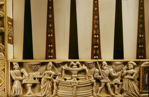 Border of a Backgammon Board Depicting Chessplayers and Lovers by French School