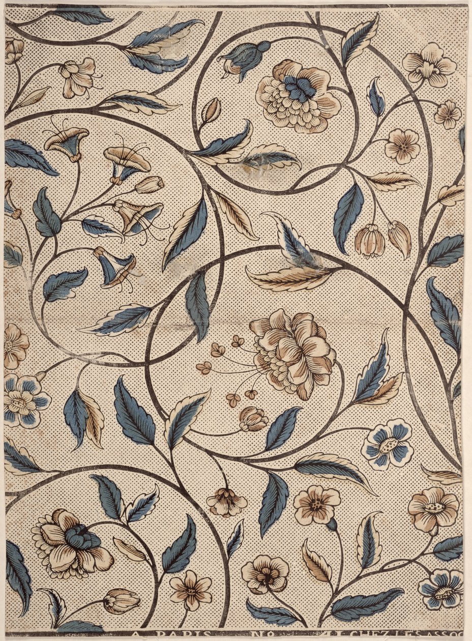 Domino Paper with Ranks of Roses, Produced by Associes, Paris, c.1760-70 by French School