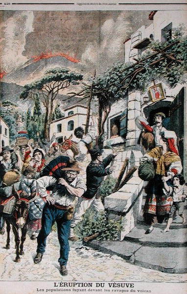 Eruption of Vesuvius, People Fleeing from the Volcano by French School