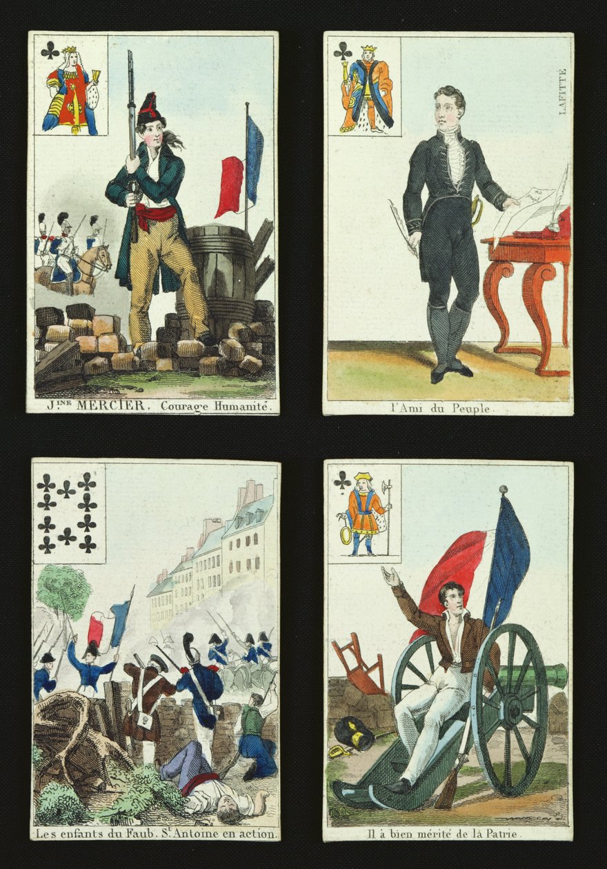 Four Playing Cards Commemorating the Heroes of July 1830 by French School