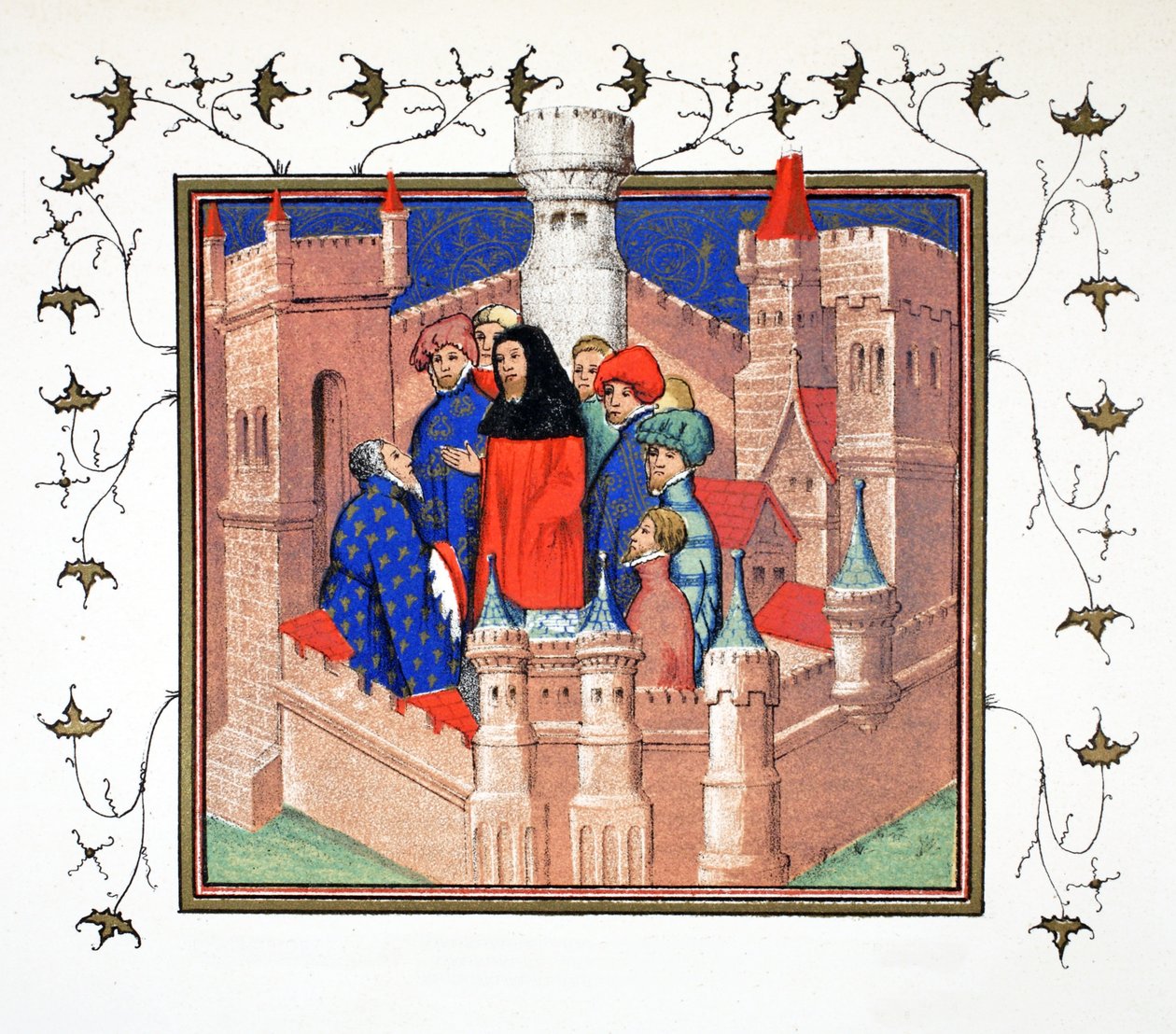 Interior of Conway Castle and the Earl of Northumberland Delivering His False Message to Richard II, Facsimile Copy from Le Prinse et Mort du Roy Richart by Jean Creton, Reprinted 19th Century by French School