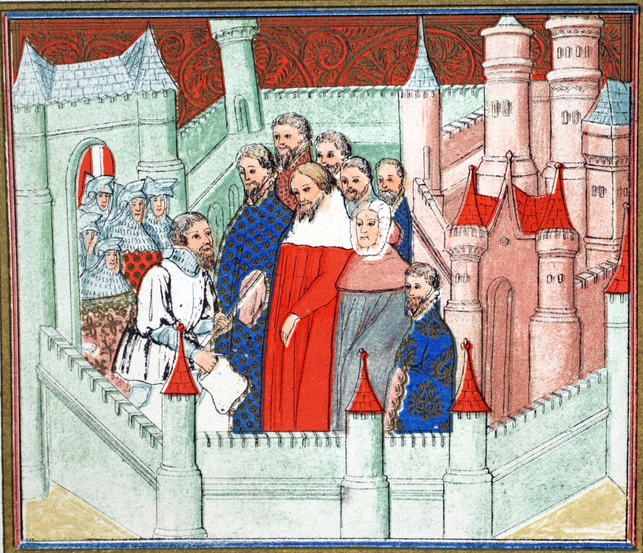Richard II at Flint Castle Where He Was Delivered Prisoner to Bolingbroke, His Rival to the Throne, Facsimile Copy from Le Prinse et Mort du Roy Richart by Jean Creton, Reprinted 19th Century by French School