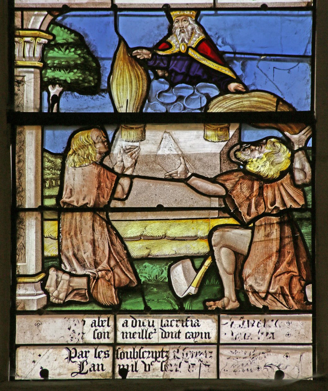 Window depicting Cain and Abel making their Offerings by French School