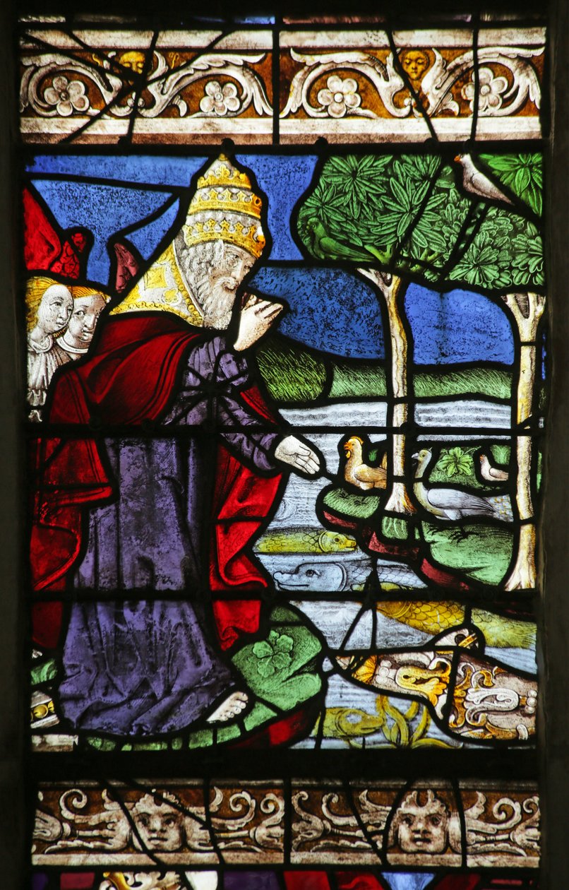 Window depicting Creation of the Fish and Fowl by French School