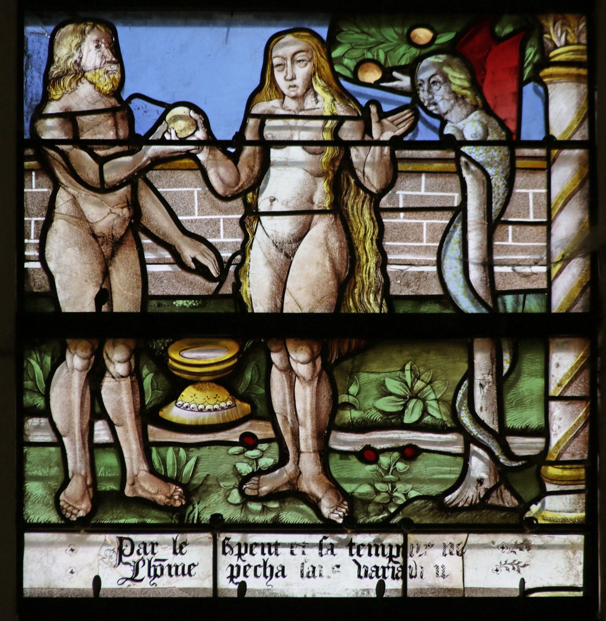 Window depicting Eve offering Adam the Forbidden Fruit by French School