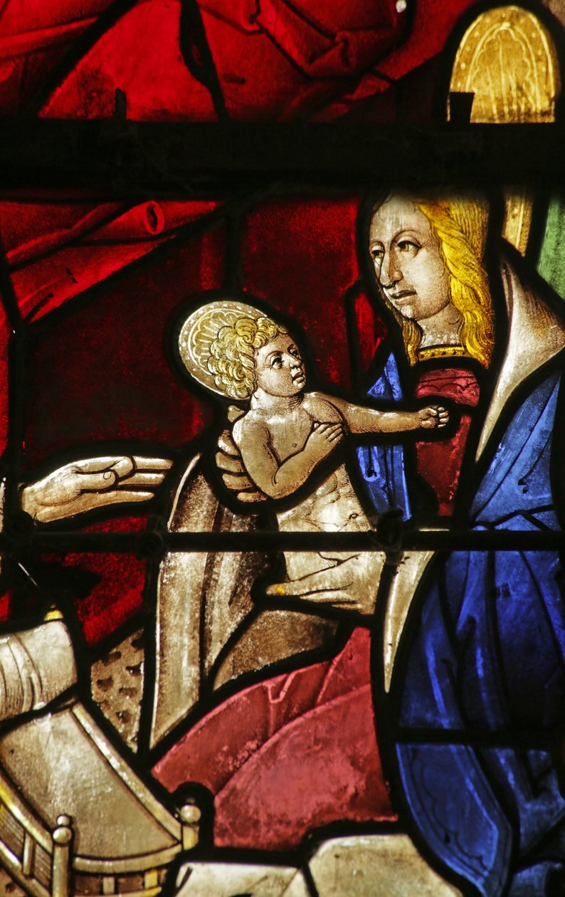 Window depicting Saint Elizabeth and the Birth of Saint John the Baptist by French School