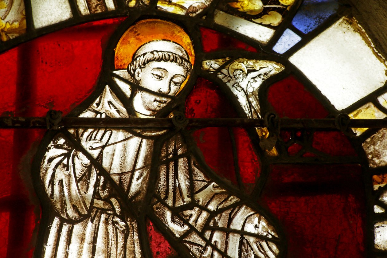 Window depicting Saint Francis as a young Monk having a vision of Christ by French School