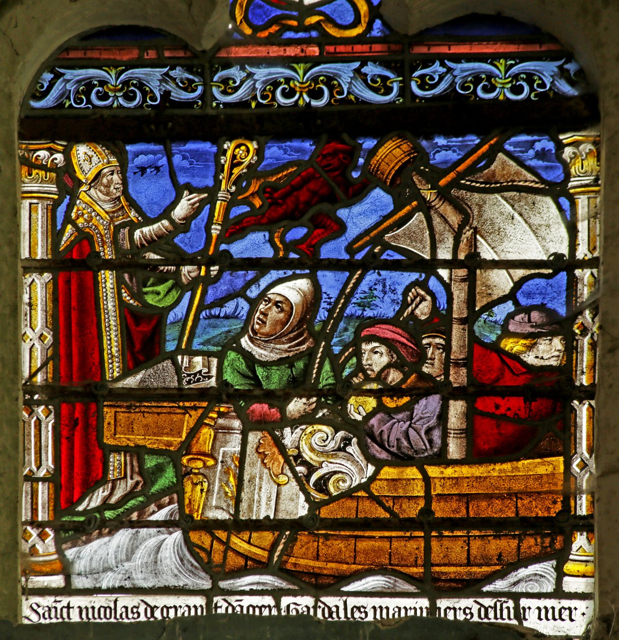 Window depicting Saint Nicholas saving a boat in distress by French School