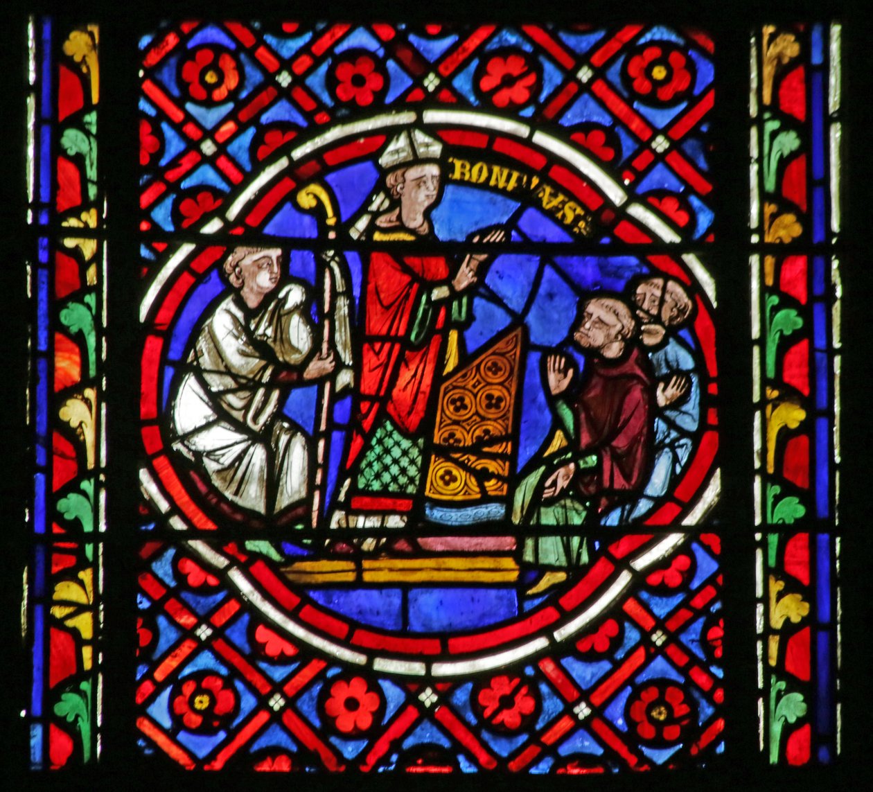 Window depicting Scene from the life of Saint Bonnet: Blanda coming to Saint Bonnet and giving thanks by French School