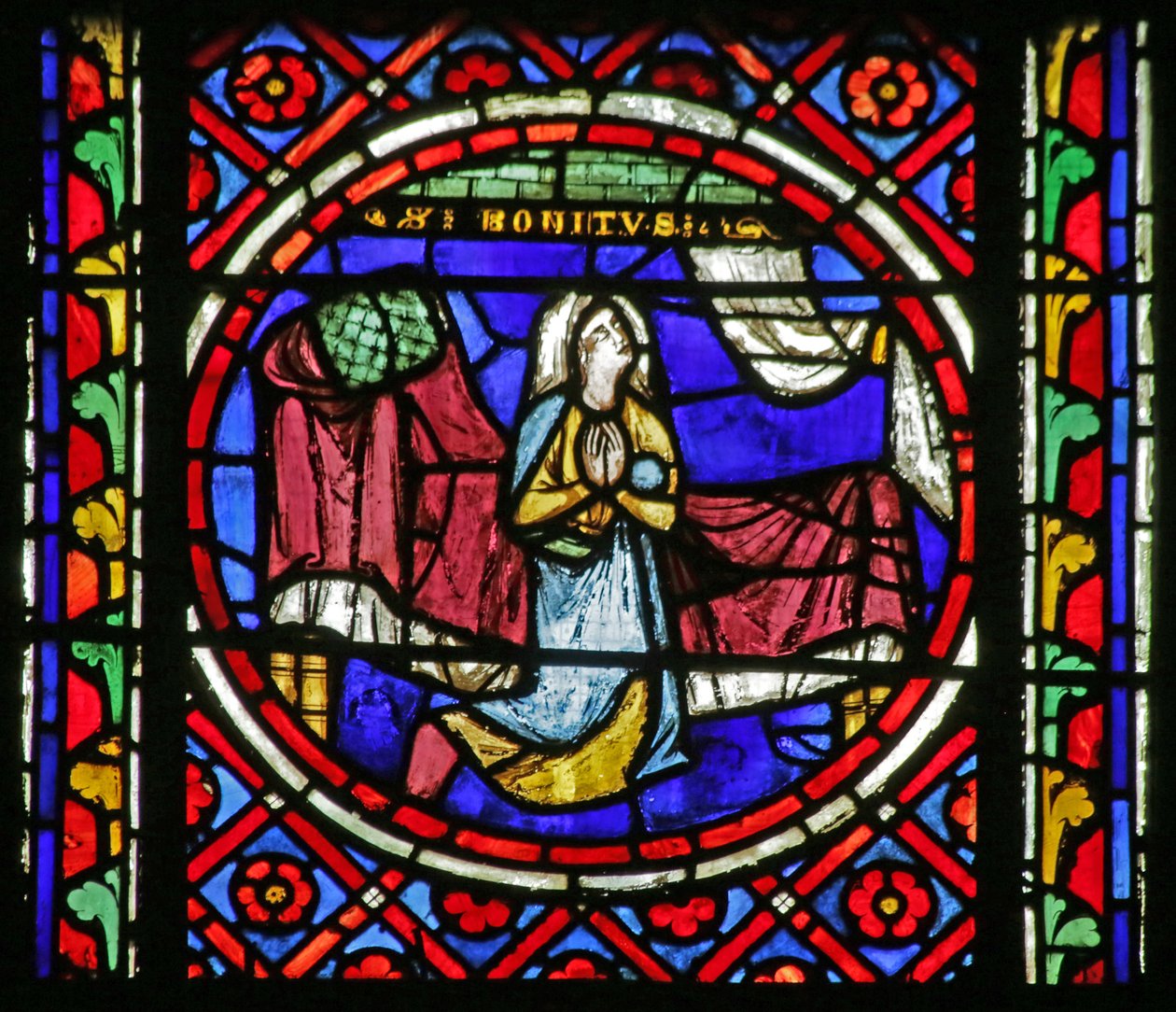 Window depicting Scene from the life of Saint Bonnet: the Blind Bedridden Blanda praying for Bonnet to come to her and heal her by French School